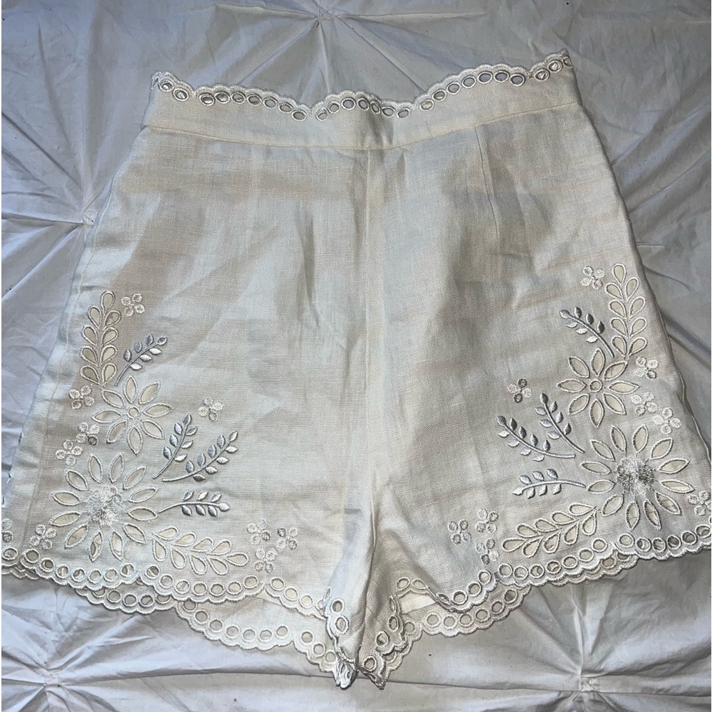 Zimmermann Embroidered White Shorts